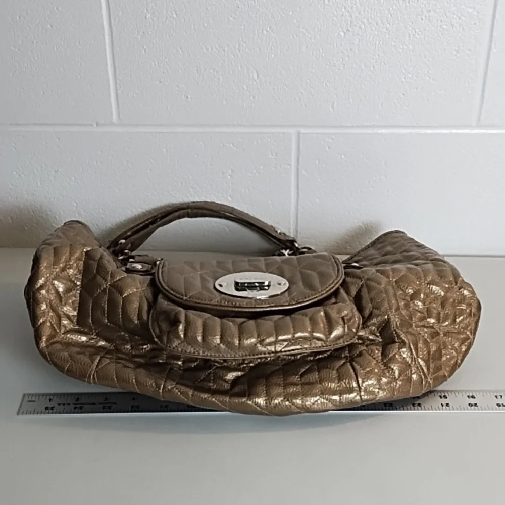 Gold Quilted Shoulder Bag with Chain Handles